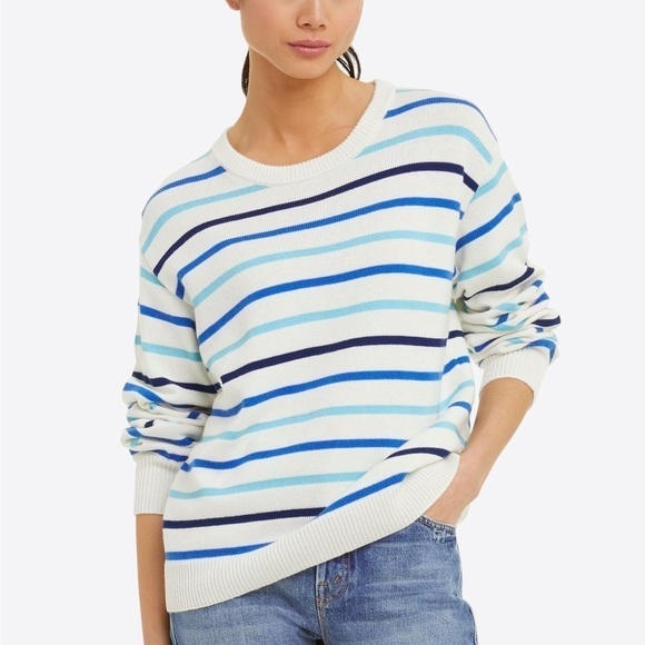 New Draper James Blue Multi Stripe Crew Neck Sweater Wool Blend New NWOT - Picture 1 of 10